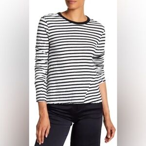 Pam & Gela Striped Lace Up Back Long Sleeve Tee Size M Black and White